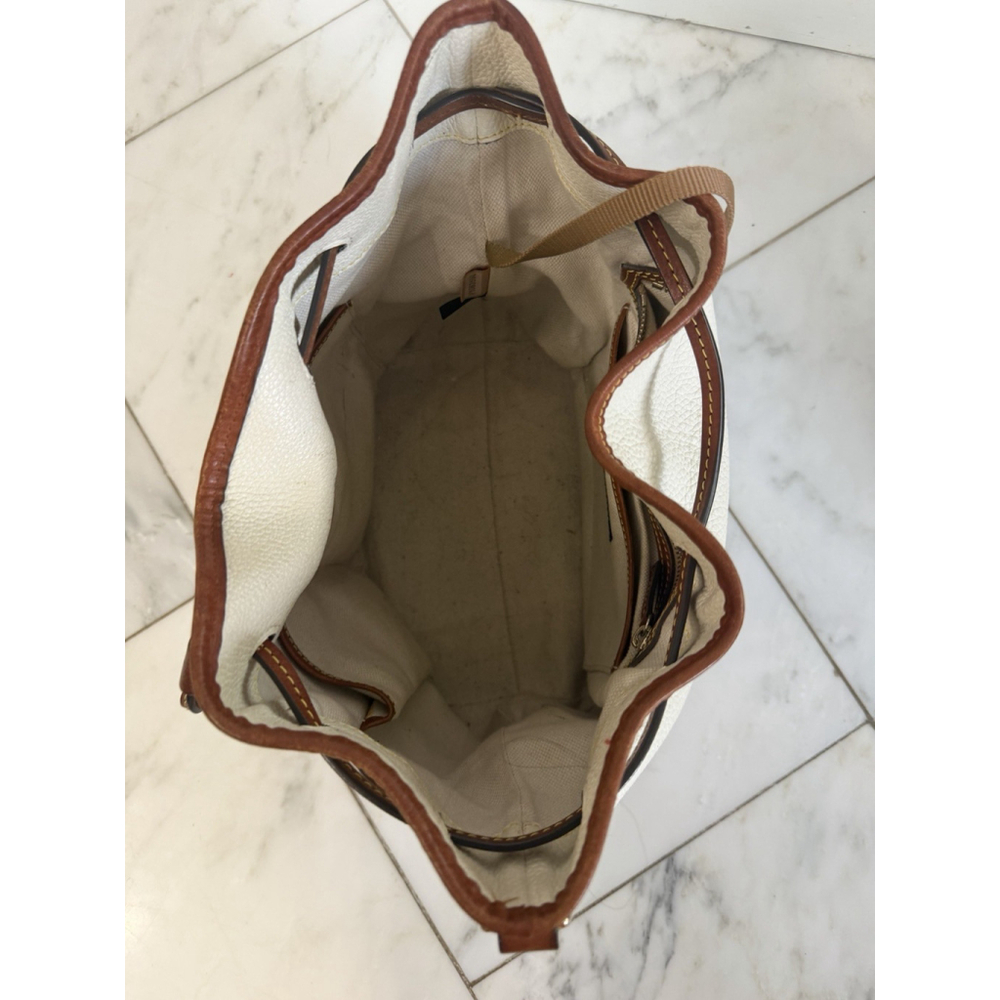 DOONEY & BOURKE Cream Pebbled Leather Small Drawstring Bucket Bag Shoulder Bag - Picture 13 of 16